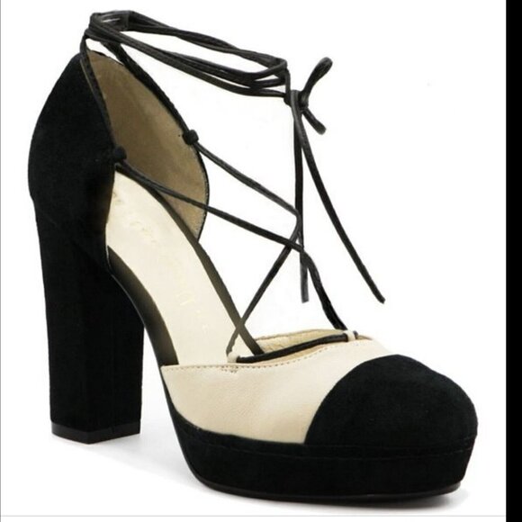 NEW Bettye Muller Madison Suede Platform Pump Natural & Black Women's Size 8M - Picture 1 of 12